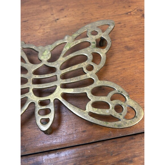 Vintage Brass Butterfly Trivet Decorative Wall Art Metal Hot Pad Made in India - Picture 3 of 7